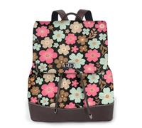 Zelinge Carino Trendy Pelle Zaino Borsa Per Le Donne Casual Borsa Da Viaggio Zaini Twist-Lock Borsa Zaino, Marrone foglia di tè floreale nero, Taglia unica, Zaini da viaggio