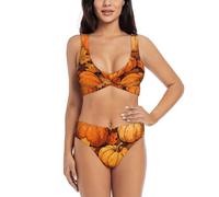 Zelinge Cartoon Tank Bikini Top con Vita Alta Fondo 2 Pezzi Costume Da Bagno A Vita Alta Costumi Da Bagno S-2XL, Foglie di zucca autunnale, S