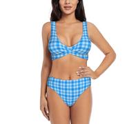 Zelinge Cartoon Tank Bikini Top con Vita Alta Fondo 2 Pezzi Costume Da Bagno A Vita Alta Costumi Da Bagno S-2XL, Griglia di bufalo blu, XX-Large