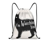 Zelinge Ciliegie e Fiocchi Teal Coulisse Zaino Sport Gym Sack String Bag Per Yoga Danza Viaggio, Gatto che ti guarda, 16.5 x 19.6 inch, Zaini Daypack