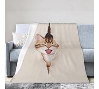 Zelinge Coperta in pile leggera e calda con gatto che sbircia il gatto, per letto, divano, viaggi, campeggio, 203 x 152 cm