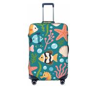 Zelinge Copertura elastica per valigie da viaggio, copertura protettiva antigraffio, Cartoon Sea Creatures Teal, for 25-28 Inch Luggages L
