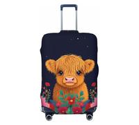 Zelinge Copertura elastica per valigie da viaggio, protezione anti graffio, Vitello delle Highland nella notte dei fiori, for 18-21 Inch Luggages S
