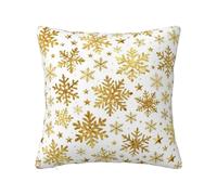 Zelinge Federa per cuscino natalizia con fiocchi di neve dorati, 50 x 50 cm, morbida, per divano, camera da letto, decorazione per la casa