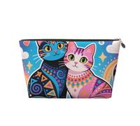 Zelinge Piccola borsa di trucco per la borsa portatile da viaggio borsa da toilette piccole borse cosmetiche per le donne, Coppia di gatti decorativi blu-1, Taglia unica