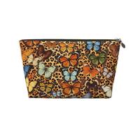 Zelinge Piccola borsa di trucco per la borsa portatile da viaggio borsa da toilette piccole borse cosmetiche per le donne, Farfalla Su Stampa Leopardo-1, One Size