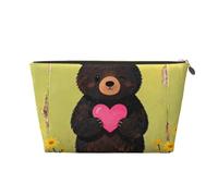 Zelinge Piccola borsa di trucco sveglio per il sacchetto di trucco della chiusura lampo della borsa della toilette della borsa, Orso divertente con cuore-1, Taglia unica