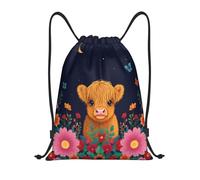 Zelinge Sacca con coulisse per sport, palestra, yoga, danza, viaggi, Vitello delle Highland nella notte dei fiori, 14 x 16.9 inch, Zaini Daypack