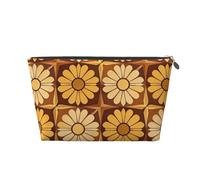 Zelinge Sacchetto cosmetico di viaggio portatile variopinto della borsa di trucco di viaggio della borsa di trucco, Daisy Tile Pattern Marrone, Taglia unica