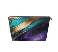 Zelinge Trucchi la borsa per il viaggio della borsa da toilette impermeabile piccola sacchetto cosmetico dell'organizzatore, Oro Teal Galassia Blu, One Size