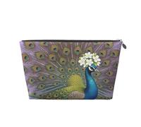 Zelinge Trucchi la borsa per il viaggio portatile di viaggio della borsa da toilette della chiusura lampo del sacchetto di trucco, Pavone Con Fiore Viola, One Size