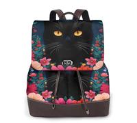 Zelinge Zaino da donna in pelle colorata alla moda notturna per donne borse da viaggio da donna zaino da viaggio per donne, Gatto nero nella notte floreale colorata, Taglia unica, Zaini da viaggio