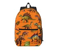 Zelinge Zaino da viaggio per computer portatile da 13-14 pollici con disegno di dinosauri vibranti e foglie arancioni