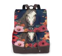 Zelinge Zaino in pelle alla moda per donna borsa da viaggio a tracolla zaino in pelle PU, Cavallo con fiori nel cielo notturno, Taglia unica, Zaini da viaggio