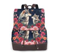 Zelinge Zaino in pelle PU per donne e signore borse da viaggio a tracolla con chiusura a rotazione zaino con coulisse zaini, Lupi nella notte dei fiori, Taglia unica, Zaini da viaggio