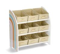 Zeller 13537 - Mensola per bambini Rainbow con 9 scatole, in MDF e tessuto non tessuto, ca. 65 x 30 x 64 cm