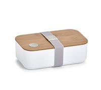 Zeller 14730 - Contenitore Porta Pranzo in plastica/bambù, ca. 19,3 x 11,8 x 6,8 cm, Colore: Bianco