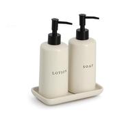 Zeller 18954 - Set dispenser per sapone e lozione, 3 pezzi, in ceramica