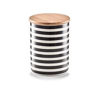 'Zeller 19823 - Barattolo con coperchio bamboo "STRIPES, Ceramica, Bianco/Nero, 10 x 10 x 13 cm
