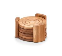 Zeller 25378 - Sottobicchieri, Bambù, Naturale, Diametro sottobicchiere 11 cm, 7 pezzi (6 sottobicchieri e 1 supporto)