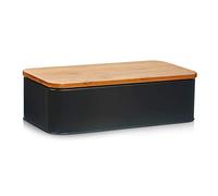 Zeller Present 25377 Portapane in ceramica con coperchio di bambù, colore: nero opaco/Metallo