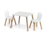 Zeller Set di mobili per Bambini Scandi, 3 Pezzi, Legno, Bianco/Naturale, Tisch: 55x55x43,5 cm Stuhl: 28x28x50 cm