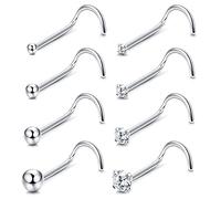 ZELORES 8Pcs 20G Sterling Silver Naso Studs CZ Palla Naso Anelli Per Le Donne Degli Uomini Vite Naso Borchie Anelli Set Naso Piercing Gioielli, 1.5mm 2mm 2.5mm 3mm, Argento sterling, Zirconia cubica