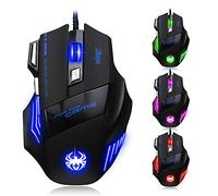 zelotes Mouse Gaming Cablato,7200DPI,7 Pulsanti,Design Ergonomico,Illuminazione a LED,Mouse da Gioco con Filo USB Ottico per PC,Laptop,Mac,Nero