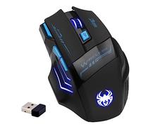 zelotes Mouse Wireless Gaming, 2400DPI,7 Pulsanti,LED,2,4 GHz con Ricevitore USB,Mouse Senza Fili Ergonomico Ottico per PC,Laptop,Mac,Nero