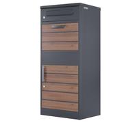 Zelsius Cassetta dei pacchi | antracite RAL7016 | Acciaio zincato verniciato a polvere con elementi in legno marrone scuro | cassetta delle lettere con scomparto per pacchi