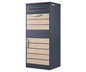 Zelsius Cassetta per lettere con scomparto per pacchi "Terra" | Acciaio verniciato a polvere con elementi in legno | RAL7016 Antracite | serratura antiritorno integrata