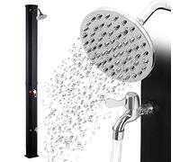 Zelsius Doccia Solare Mackay con rubinetto, Doccia a pedale | Nero | Doccia da giardino 35 litri, fredda e calda, mass. 60°C, connessione per tubo d'irrigazione | Doccia solare da esterno