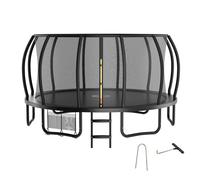 Zelsius Trampolino elastico nero, diametro 427 cm, per uso esterno, per massimo 150 kg, con rete di sicurezza, scala e borsa per scarpe, per sport e tempo libero