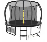 Zelsius Trampolino nero per attività all'aperto, trampolino da giardino con rete di sicurezza, scala e sacchetto per scarpe, trampolino per sport e tempo libero (366 cm)