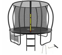 Zelsius Trampolino nero per attività all'aperto, trampolino da giardino con rete di sicurezza, scala e sacchetto per scarpe, trampolino per sport e tempo libero (305 cm)