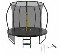 Zelsius Trampolino nero per attività all'aperto, trampolino da giardino con rete di sicurezza, scala e borsa per scarpe, trampolino per sport e tempo libero (228 cm)