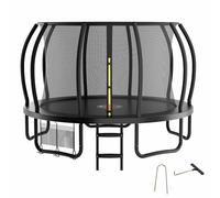 Zelsius Trampolino nero per esterni, trampolino da giardino con rete di sicurezza, scala e borsa per scarpe, per sport e tempo libero