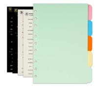 Zelten Divisori per raccoglitori di carta con 4 fogli adesivi per organizer personale (carta multicolore 5 linguette, foro B5/9)