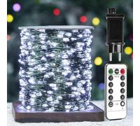 ZELUXDOT Catena Luminosa 60 metri 600 LED Filo di Rame Verde Bianco Freddo, Impermeabile per Interni/Esterni con Telecomando 8 Modalità per Albero di Natale, Patio, Giardino, Cortile