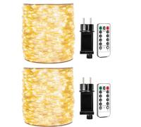 ZELUXDOT Catena Luminosa Filo di Rame, Impermeabile per Interni/Esterni con Telecomando 8 Modalità per Albero di Natale, Patio, Giardino, Cortile (bianco caldo, 30m-300led(2 pezzi))