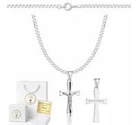 ZELYA Collana con ciondolo a croce in argento 925 per ragazze e ragazzi - 45-60 cm, collana per Comunione con croce, collana per bambini per Comunione e Battesimo, con scatola regalo e incisione, 45