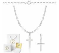 ZELYA Collana con ciondolo a croce in argento 925 per ragazze e ragazzi - 45-60 cm, collana per Comunione con croce, collana per bambini per Comunione e Battesimo, con scatola regalo e incisione, 45