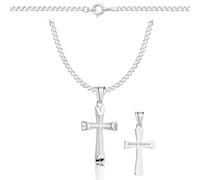 ZELYA Collana con ciondolo a croce in argento 925 per ragazze e ragazzi - 45-60 cm, collana per Comunione con croce, collana per bambini per Comunione e Battesimo, con scatola regalo e incisione, 45