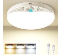 zemty Plafoniera Led Soffitto con Sensore Di Movimento,16cm Rotonda Lampada Ricaricabile,3000k/4000k/6500k Luci Led Senza Fili Per Bagno,Garage,Cucina,Cameretta