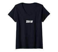 Zen AF Maglietta con Collo a V, Donna, Nero, M