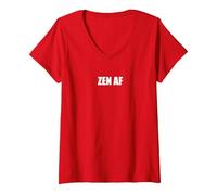 Zen AF Maglietta con Collo a V, Donna, Rosso, S