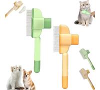 Zen Brush for Cats, Pet Stainless Steel Comb, for Cat and Dog Flea Treatment, New with Release Button, Removing Matted Fur,Pet Grooming Brush for Massaging Cleaning Hair (Green+Yellow)