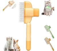 Zen Brush for Cats, Pet Stainless Steel Comb, for Cat and Dog Flea Treatment, New with Release Button, Removing Matted Fur,Pet Grooming Brush for Massaging Cleaning Hair (Yellow)