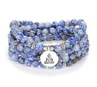 Zen Buddha Collana Mala Preghiera Pietra Perline 108 Bracciale con Yoga Portafortuna per la Meditazione (Agata di diaspro macchia blu (Blue Spot Jasper Agate))