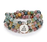 Zen Buddha Collana Mala Preghiera Pietra Perline 108 Bracciale con Yoga Portafortuna per la Meditazione (Agata indiana (Indian Agate))